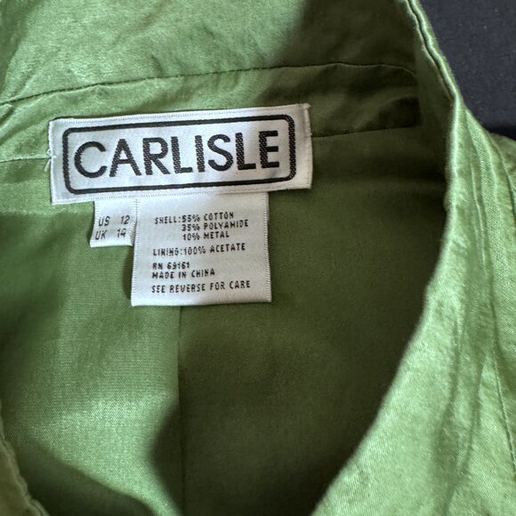 Carlisle Crop Jacket Green Long Sleeve 4 Zip Pockets Sz 12 - Picture 3 of 3